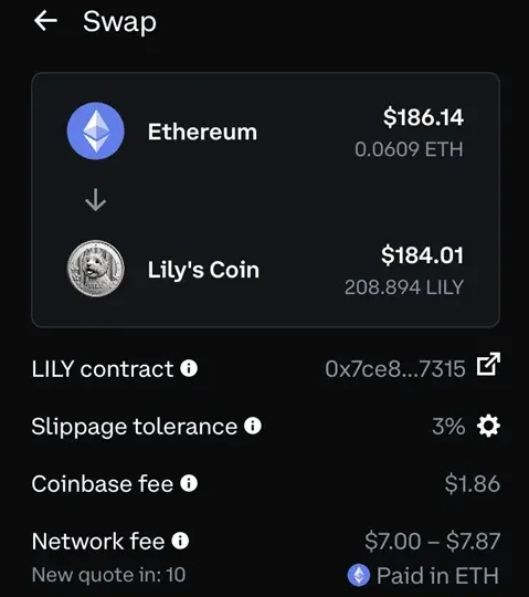 lily coinbase wallet guide swap details